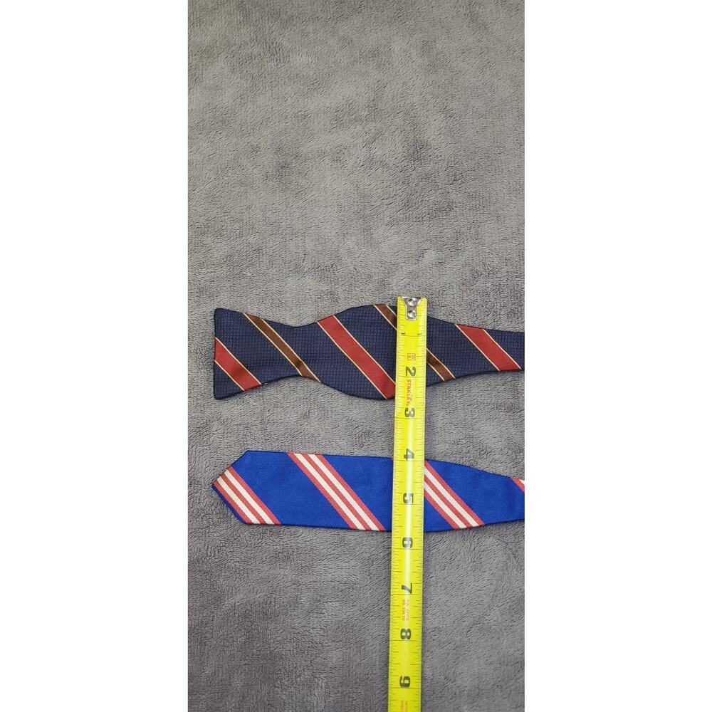 Lot Of 2 Brooks Brothers 100% Silk Self Tie Bow Tie Adjustable Stripe Blue Red - Picture 6 of 7